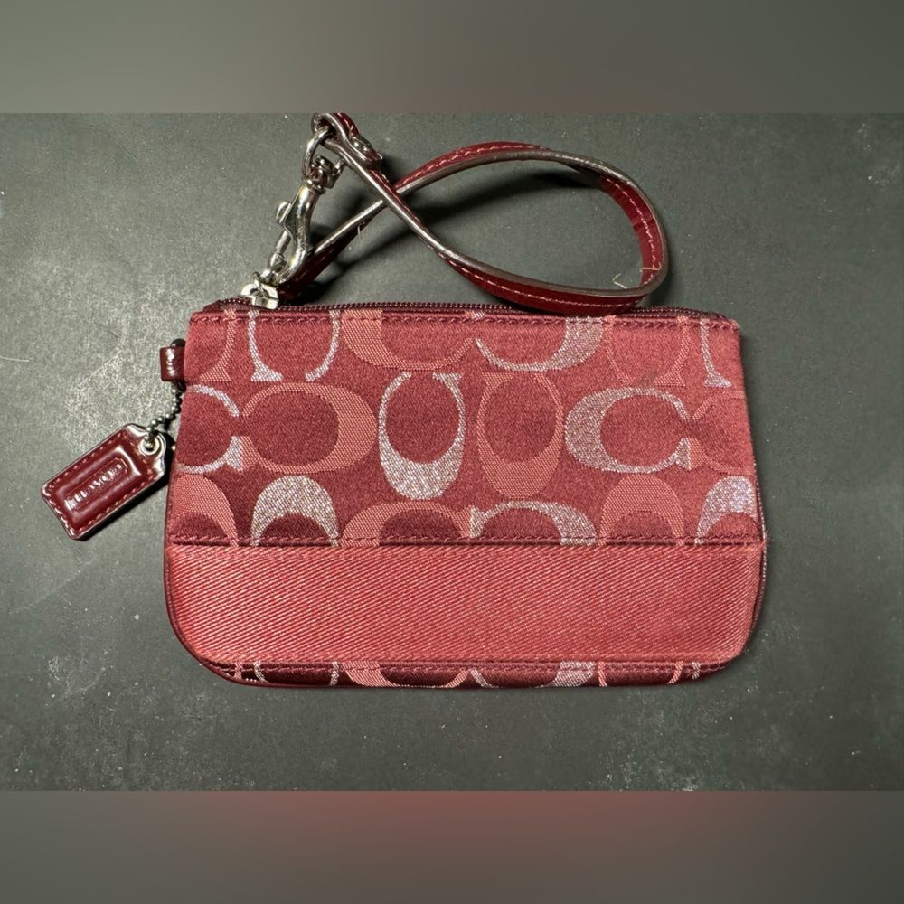 Coach Signature C Striped Wristlet 3 Color Wine Metallic Silver 47790 Burgundy - Picture 2 of 4